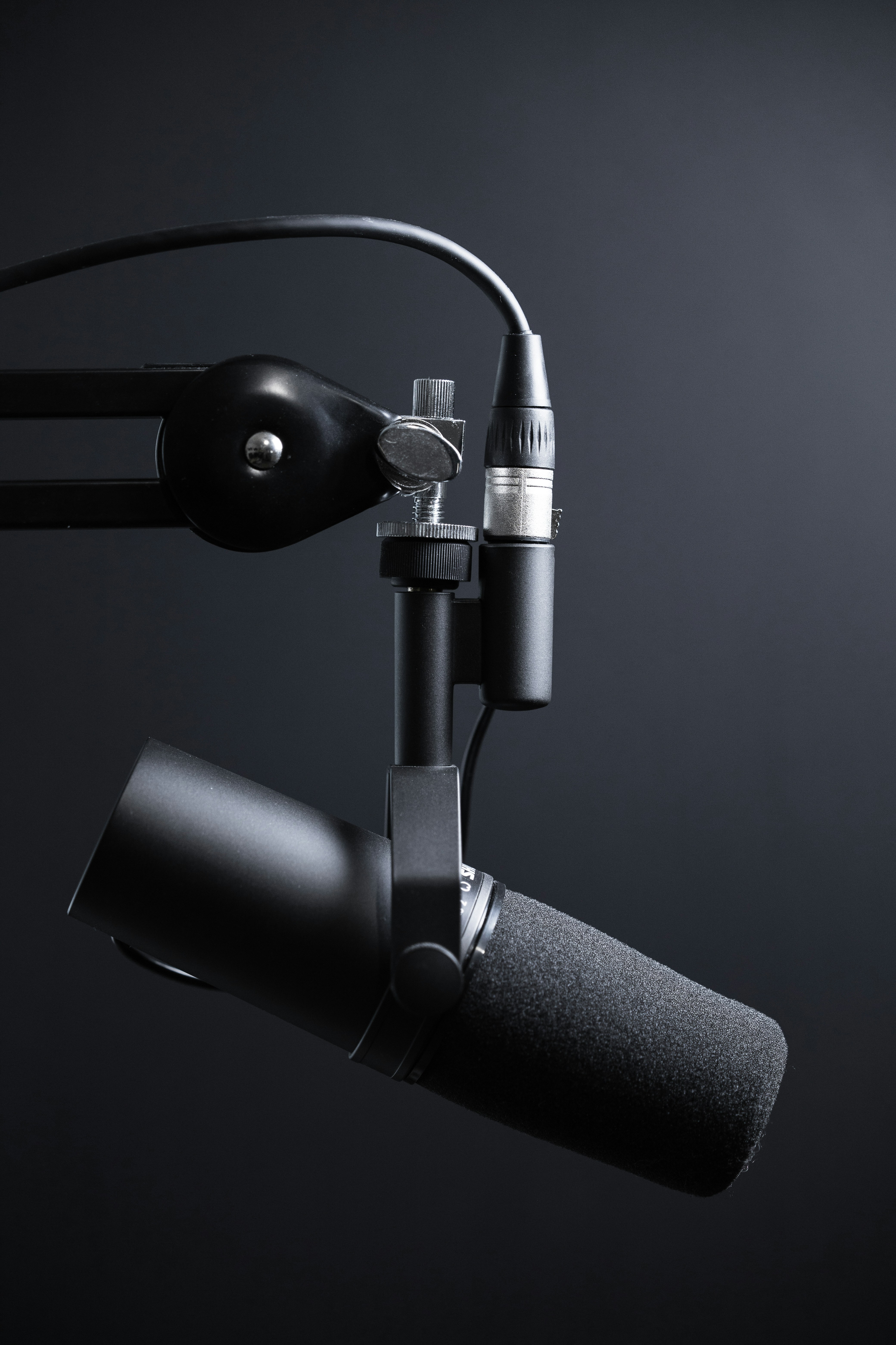 Podcast microphone with soft studio lights